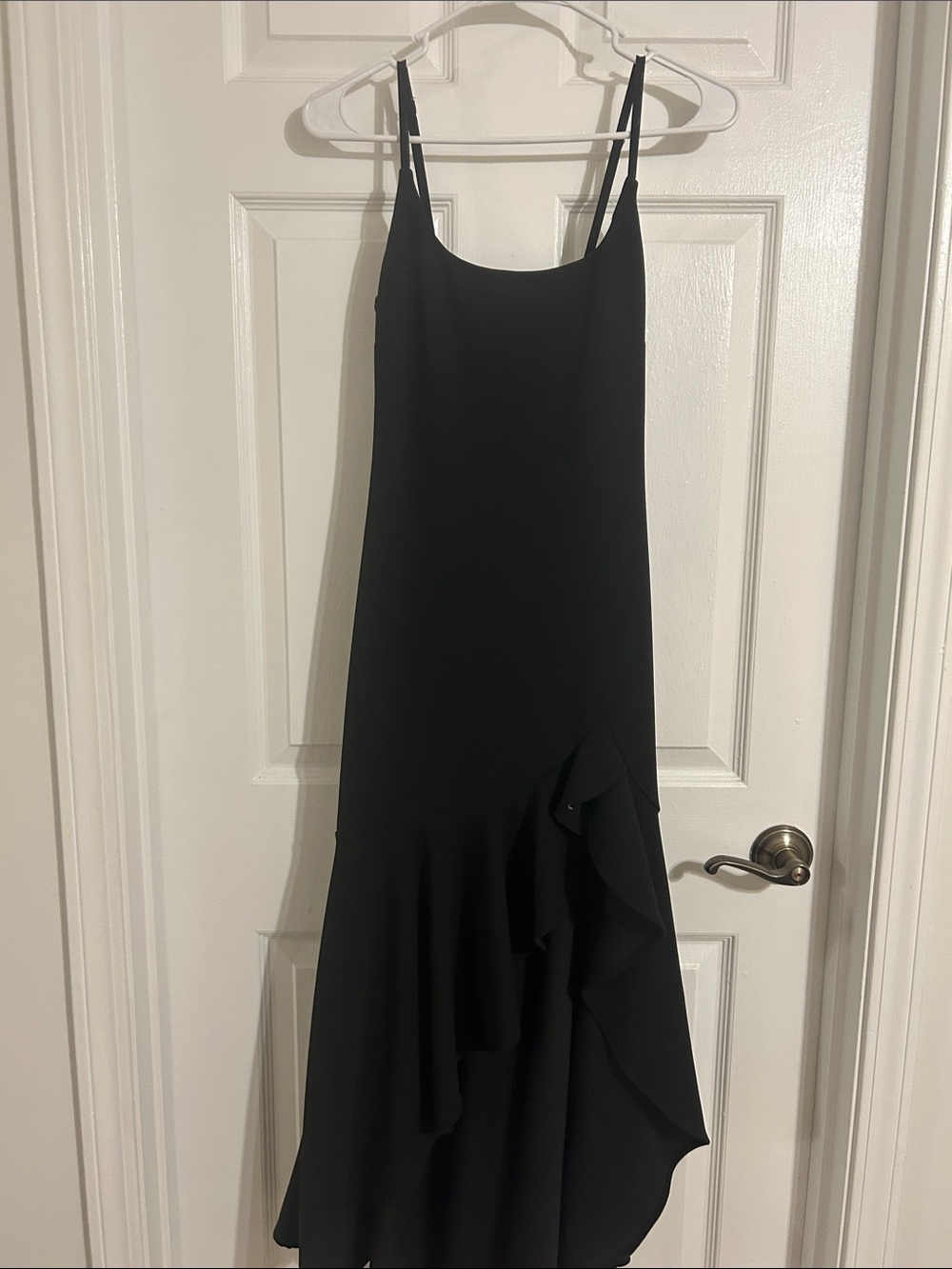 Selfie Leslie Black Ruffle Slip Midi Dress